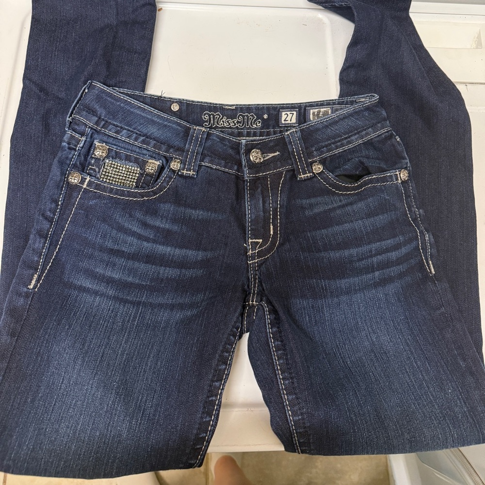 Miss Me Indigo Denim with Rhinestone Accents